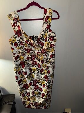 Floral Skull Print Sleeveless Sheath Dress - White, Red & Yellow - Torrid Retro
